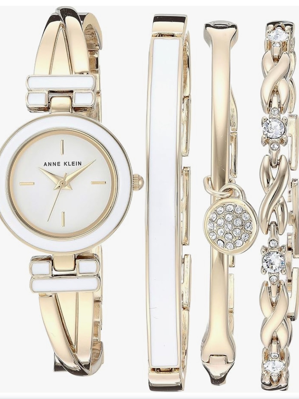 Anne Klein AK/3284WTST Gold White Bangle Watch & 3 Bracelet Gift Set  NWT Boxed - Picture 2 of 7